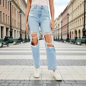 AMERICAN EAGLE Ripped Highest Rise 90s Boyfriend Jean in Blown Out Blue 6